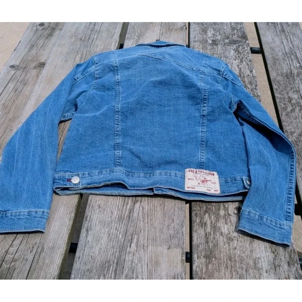 True Religion Men's Blue Stretch Denim Trucker Jacket  Pockets Sz Lrg NWT $159